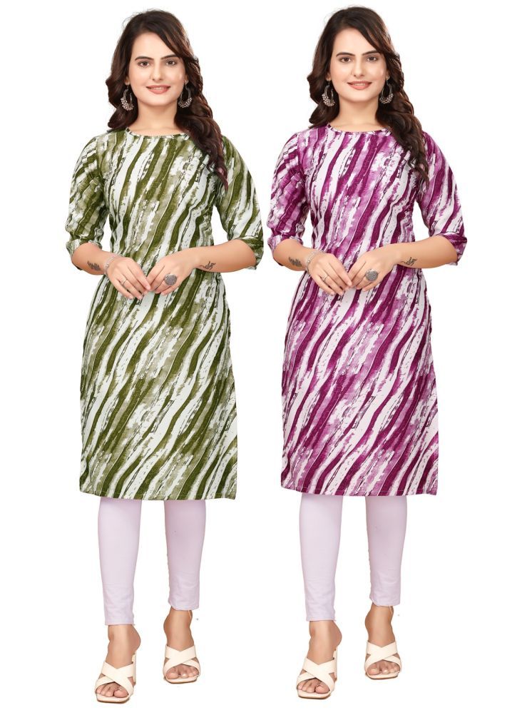     			VJ CORPORATE Crepe Printed Straight Women's Kurti - Green,Purple ( Pack of 2 )