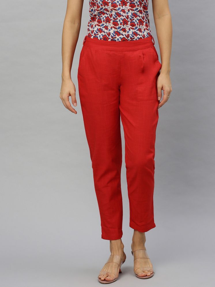     			Yash Gallery Red Cotton Regular Women's Formal Pants ( Pack of 1 )