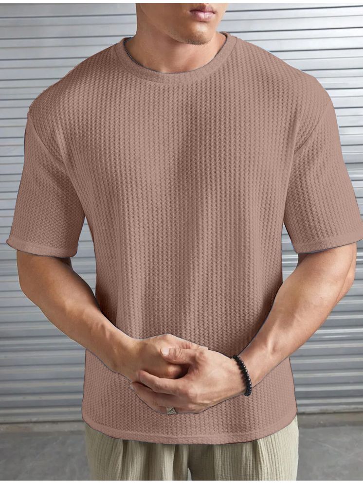     			happy khajana Polyester Regular Fit Solid Half Sleeves Men's Round T-Shirt - Beige ( Pack of 1 )