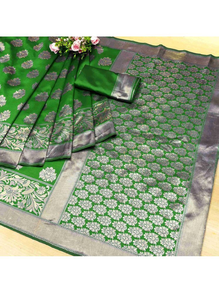     			kedar fab Jacquard Embellished Saree With Blouse Piece - Green ( Pack of 1 )