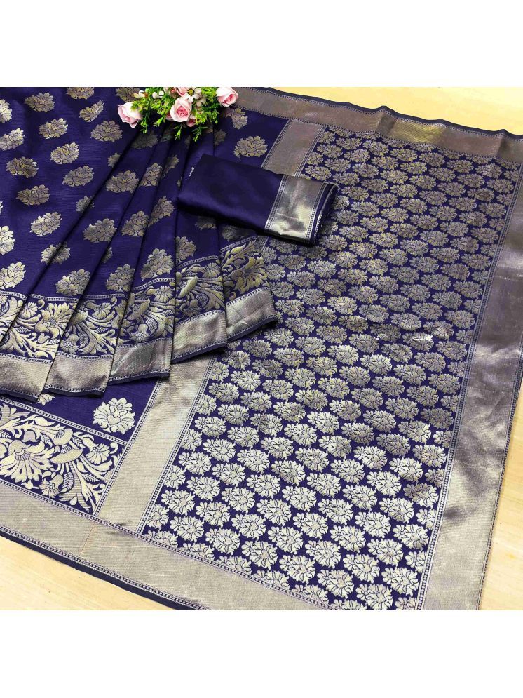     			kedar fab Jacquard Embellished Saree With Blouse Piece - Blue ( Pack of 1 )