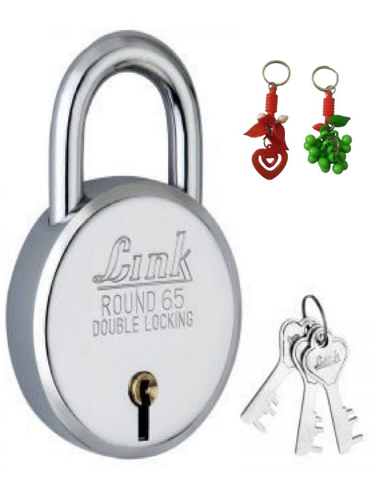     			multi type plastic key chain with lock Link Lock Steel Round 65mm Double Locking with 3 Keys, Keys are not Interchangeable Security Ensured Padlock Pack of 1