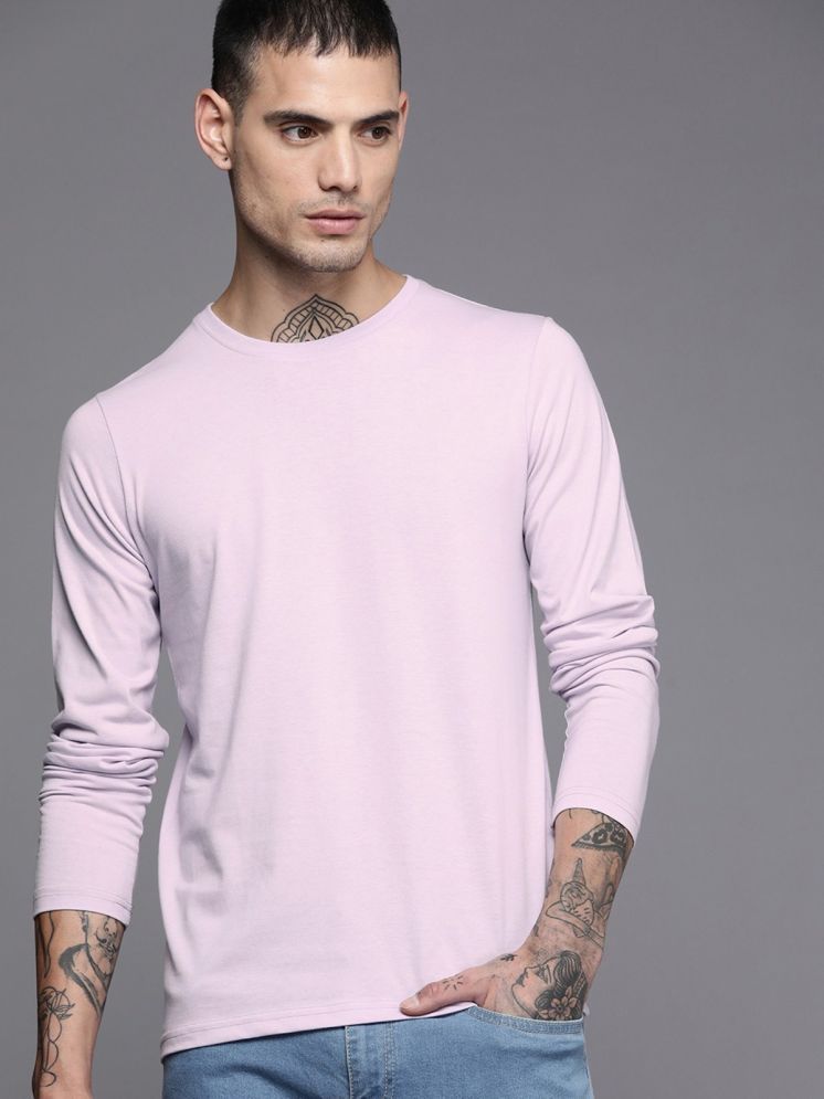     			plusperfaction Cotton Blend Regular Fit Solid Full Sleeves Men's Round T-Shirt - Melange Pink ( Pack of 1 )