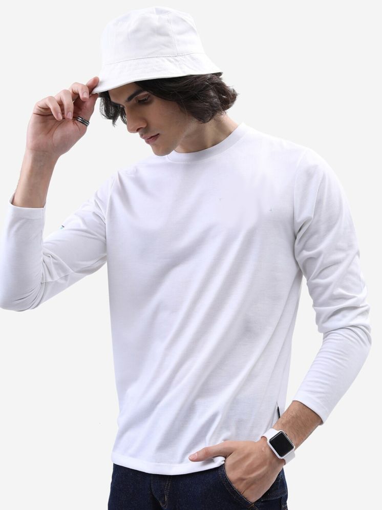     			plusperfaction Cotton Blend Regular Fit Solid Full Sleeves Men's Round T-Shirt - White ( Pack of 1 )