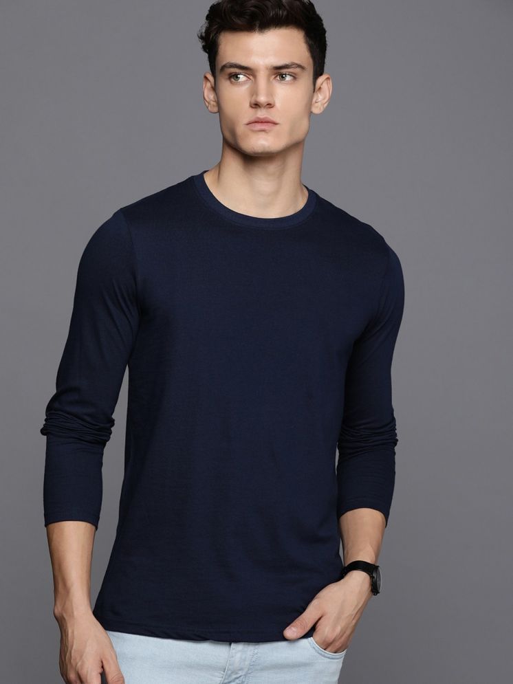     			plusperfaction Cotton Blend Regular Fit Solid Full Sleeves Men's Round T-Shirt - Navy ( Pack of 1 )