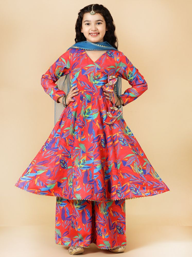     			A.T.U.N. Girls Silk Blend Anarkali Suit Set ( Pack of 1 , Red )