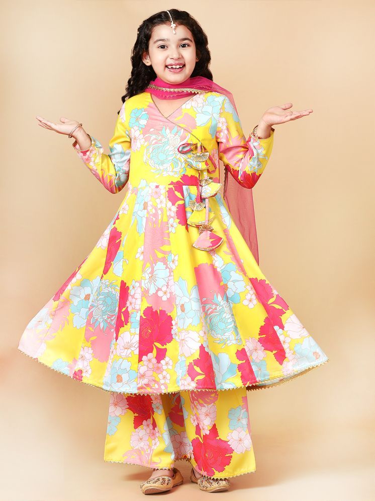     			A.T.U.N. Yellow Silk Blend Girls Anarkali Suit Set ( Pack of 1 )