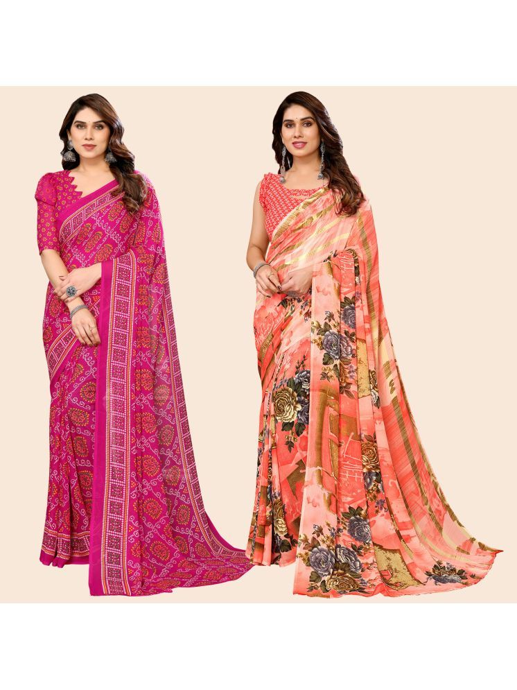     			ANAND SAREES Georgette Printed Saree With Blouse Piece - Multicolour ( Pack of 2 )