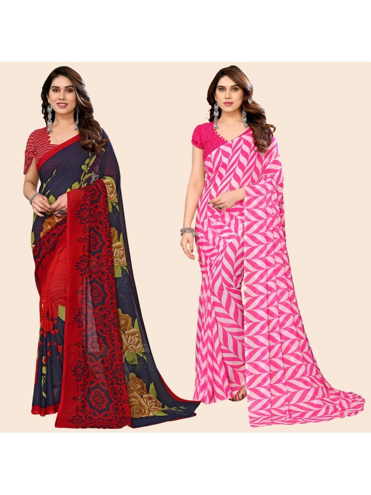     			ANAND SAREES Georgette Printed Saree With Blouse Piece - Multicolour ( Pack of 2 )