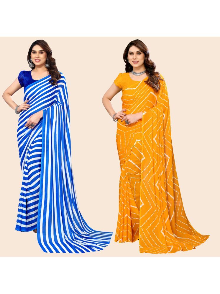     			ANAND SAREES Georgette Striped Saree With Blouse Piece - Multicolour ( Pack of 2 )