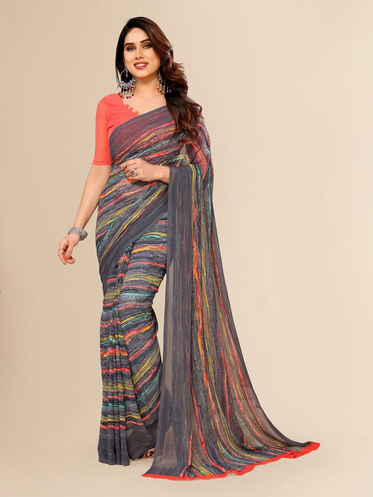     			ANAND SAREES Georgette Striped Saree With Blouse Piece - Grey ( Pack of 1 )