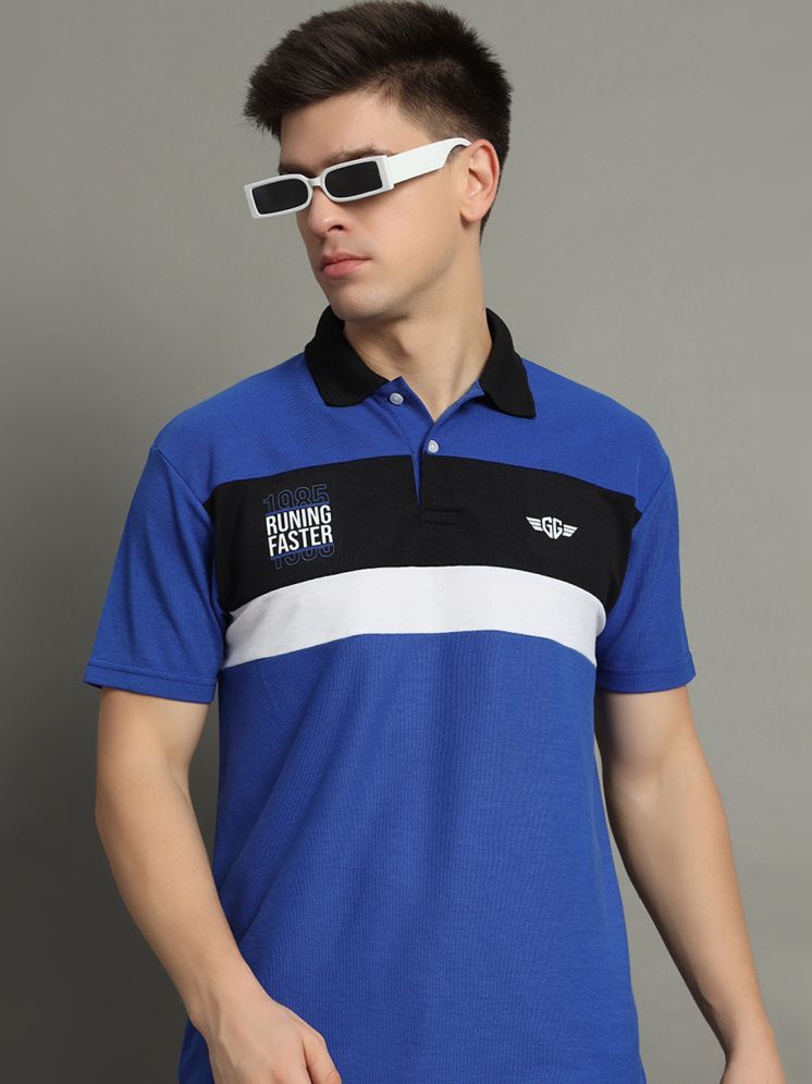     			GET GOLF Pack of 1 Cotton Blend Regular Fit Striped Half Sleeves Men's Polo T Shirt ( Blue )