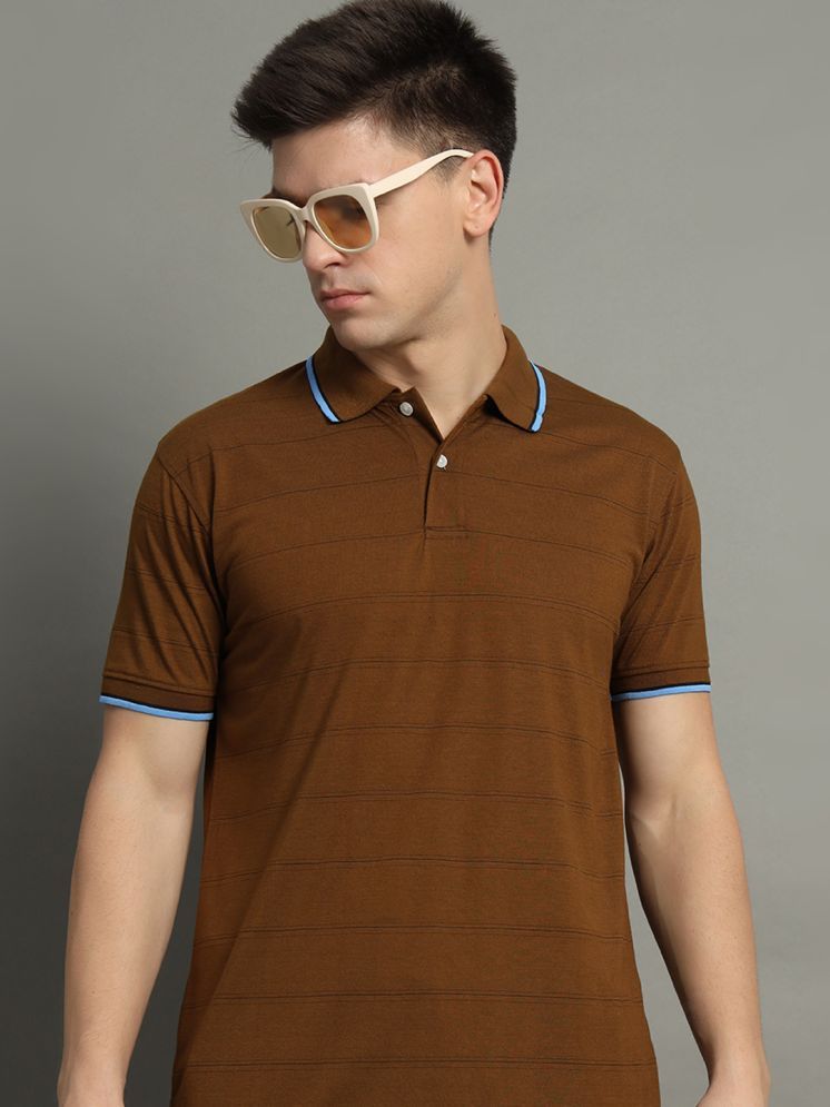     			GET GOLF Cotton Blend Regular Fit Striped Half Sleeves Men's Polo T Shirt - Brown ( Pack of 1 )