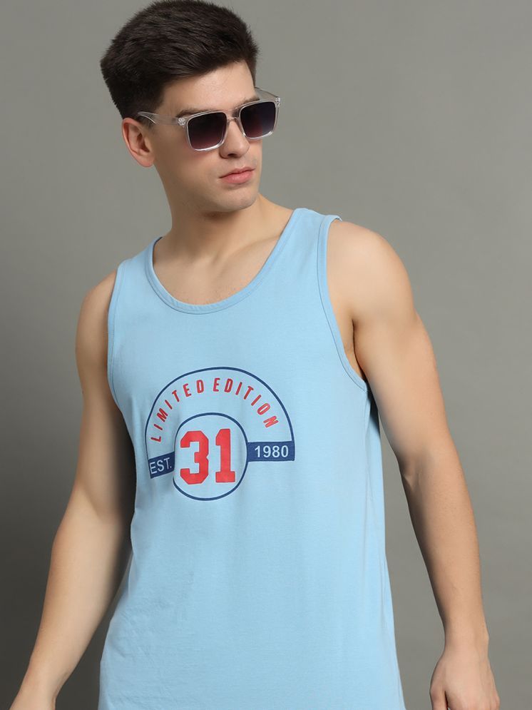     			GET GOLF Cotton Blend Regular Fit Printed Sleeveless Men's Round T-Shirt - Sky Blue ( Pack of 1 )