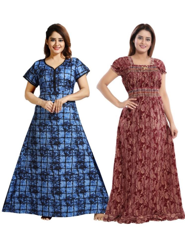     			INNER BEATS Multicolor Cotton Blend Women's Nightwear Nighty & Night Gowns ( Pack of 2 )