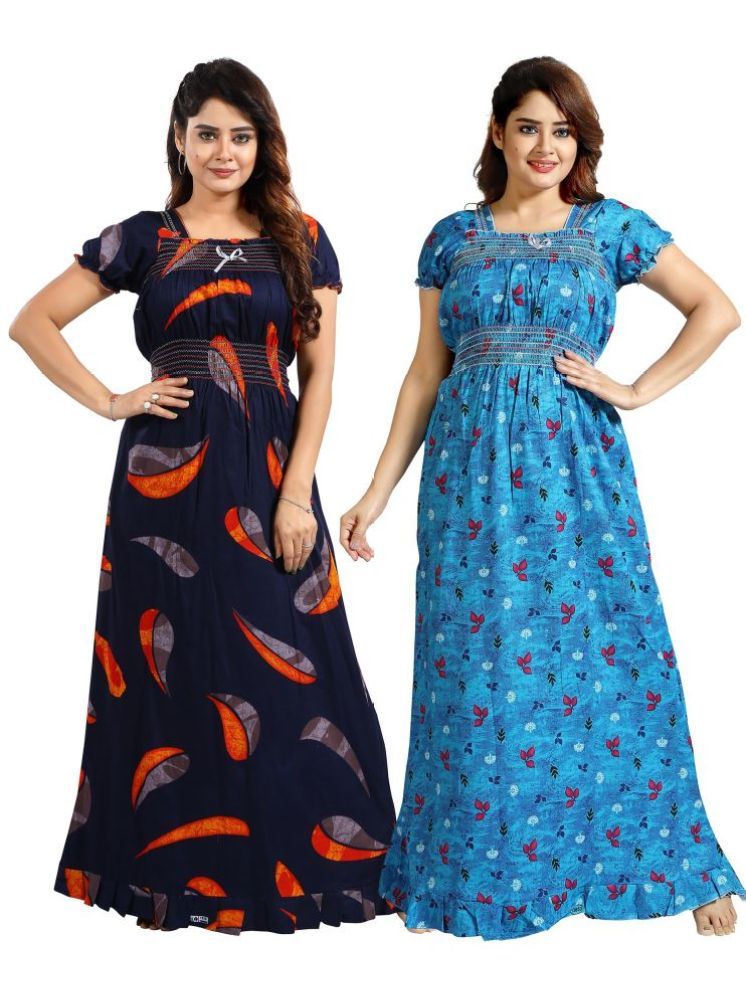     			INNER BEATS Multicolor Cotton Blend Women's Nightwear Nighty & Night Gowns ( Pack of 2 )