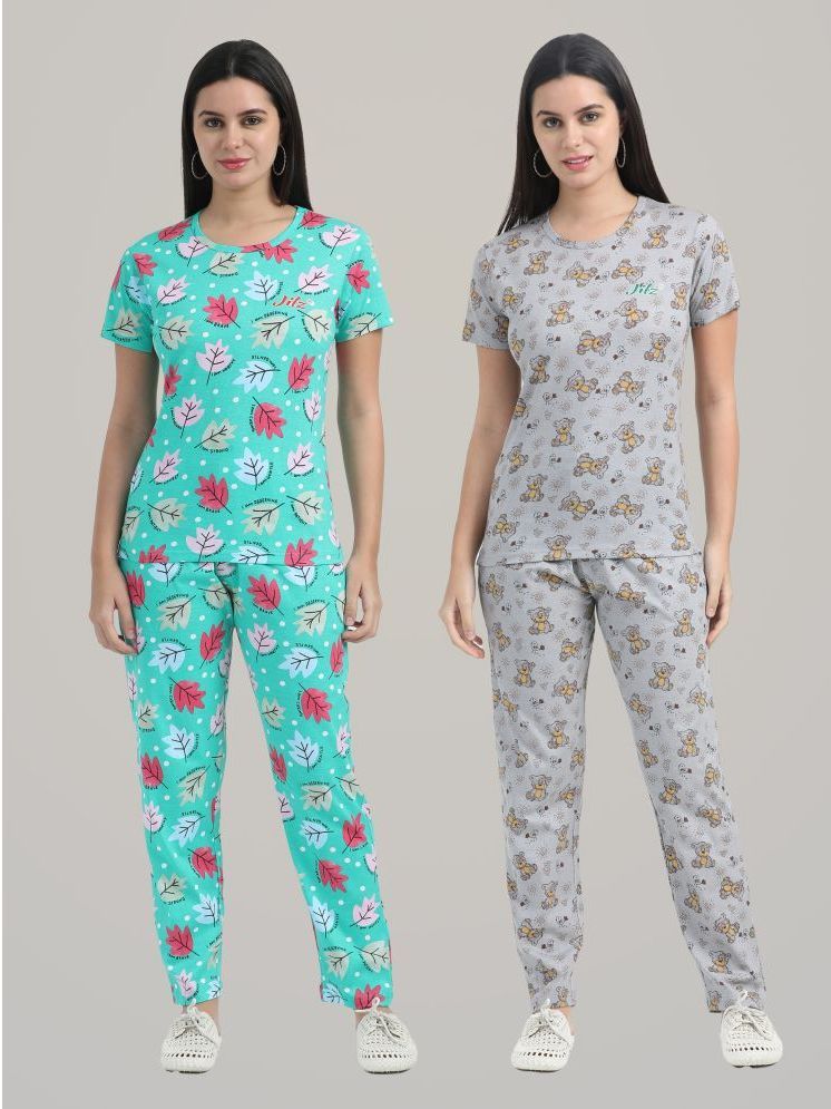     			JILZ Multicolor Cotton Women's Nightwear Nightsuit Sets ( Pack of 2 )