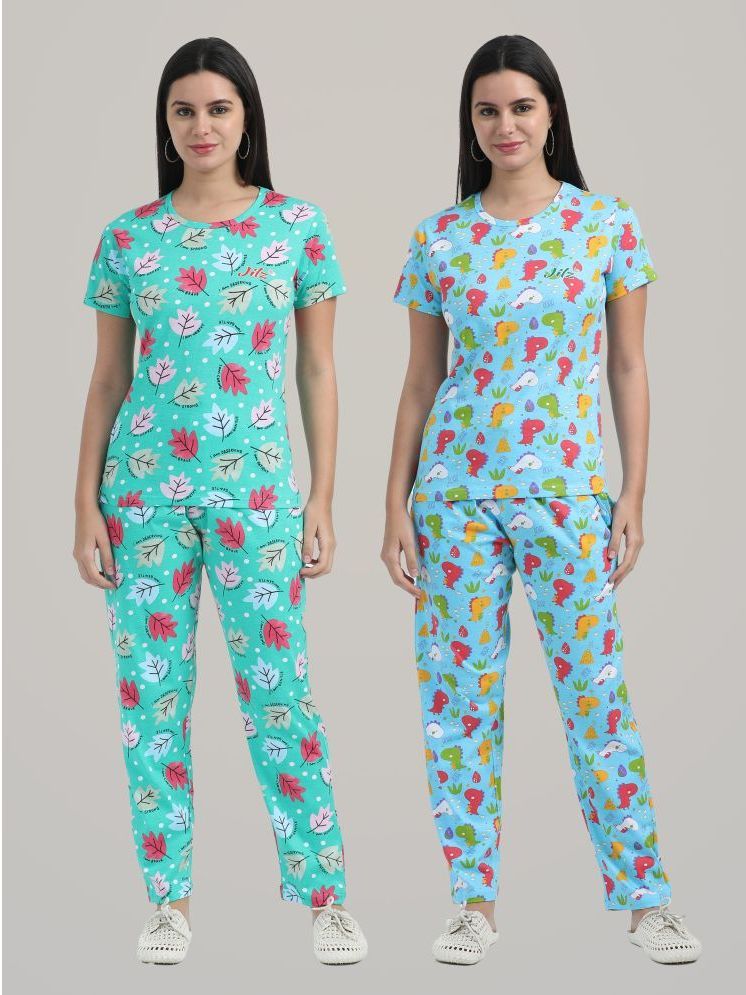     			JILZ Multicolor Cotton Women's Nightwear Nightsuit Sets ( Pack of 2 )