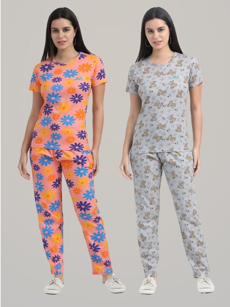     			JILZ Multicolor Cotton Women's Nightwear Nightsuit Sets ( Pack of 2 )