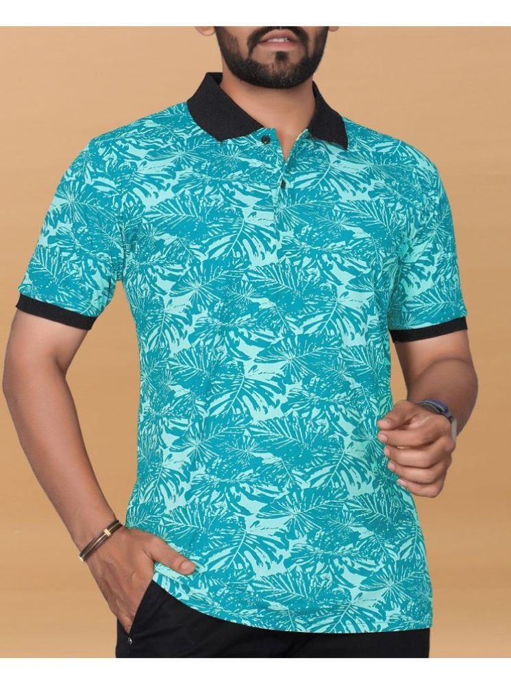     			KAJARU Polyester Regular Fit Printed Half Sleeves Men's Polo T Shirt - Aqua ( Pack of 1 )