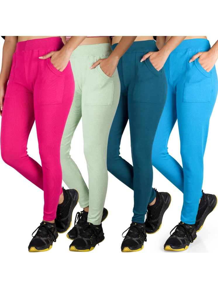     			KARARO JEGGINGS - Cotton Blend Skinny Fit Fluorescent Green Women's Jeggings ( Pack of 4 )