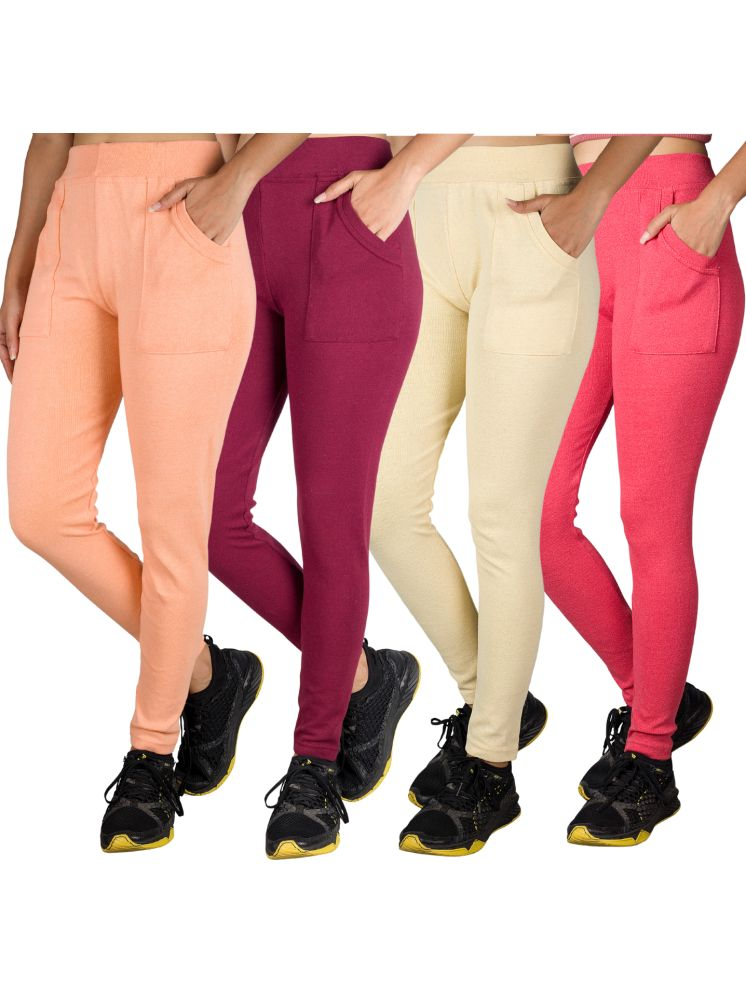     			KARARO JEGGINGS - Cotton Blend Skinny Fit Yellow Women's Jeggings ( Pack of 4 )