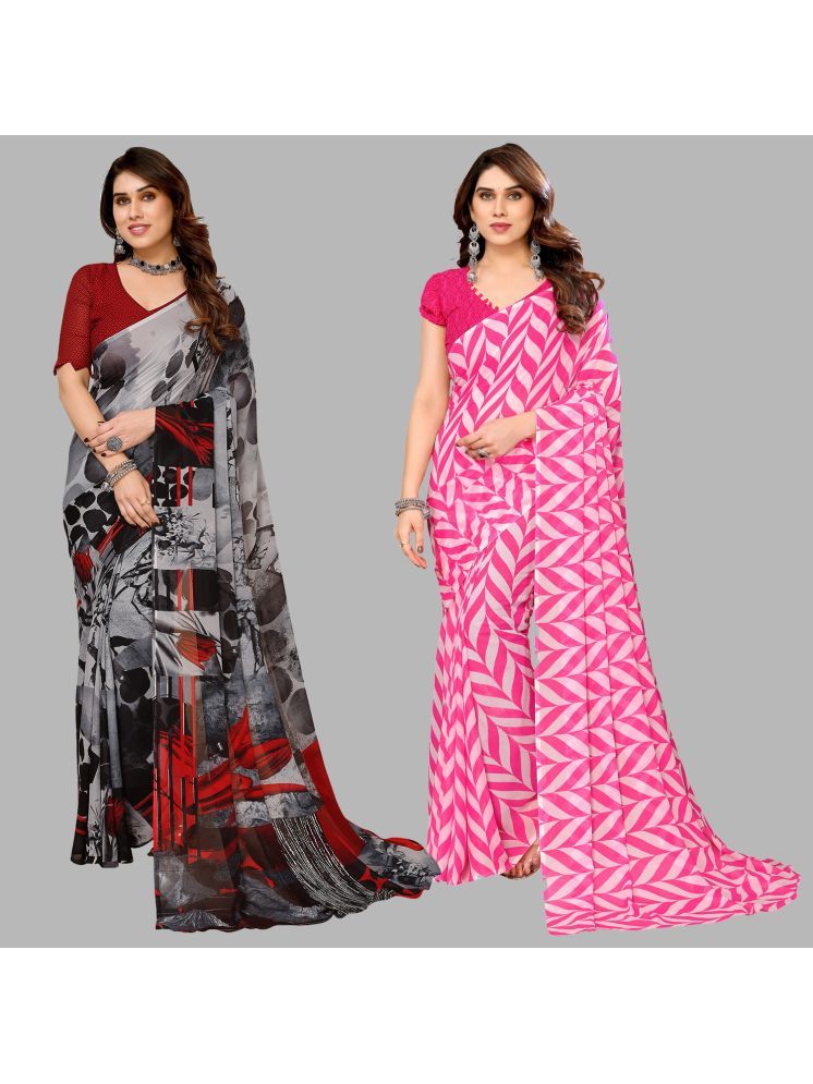     			Kashvi Sarees Georgette Printed Saree With Blouse Piece - Multicolour ( Pack of 2 )