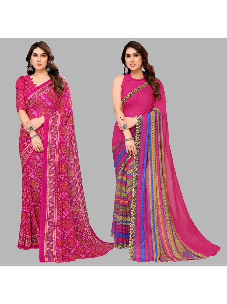     			Kashvi Sarees Georgette Printed Saree With Blouse Piece - Multicolour ( Pack of 2 )