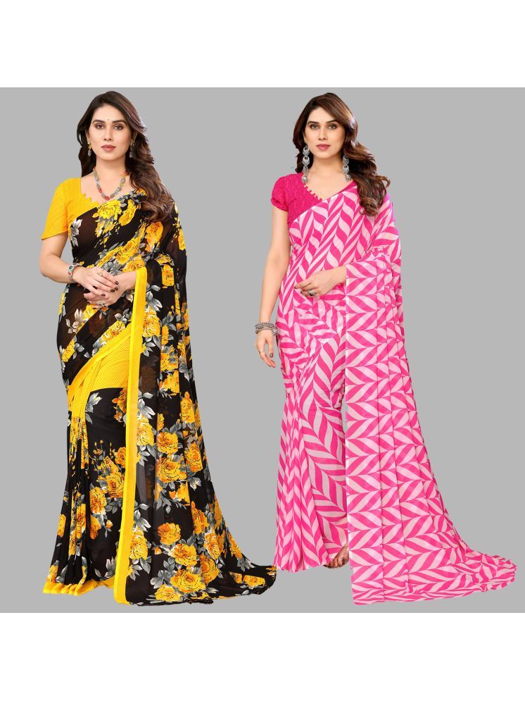     			Kashvi Sarees Georgette Printed Saree With Blouse Piece - Multicolour ( Pack of 2 )