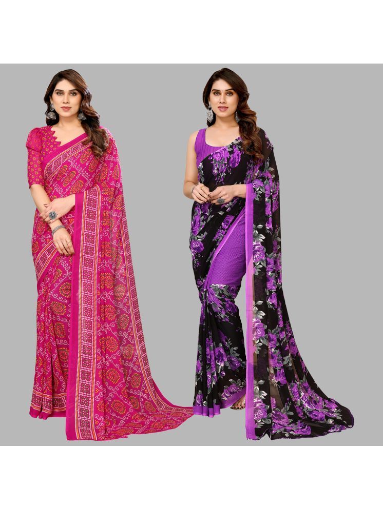     			Kashvi Sarees Georgette Printed Saree With Blouse Piece - Multicolour ( Pack of 2 )