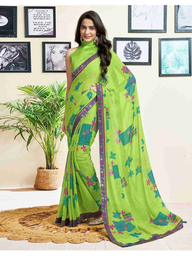     			Nandini Creation Chiffon Printed Saree With Blouse Piece - Green ( Pack of 1 )