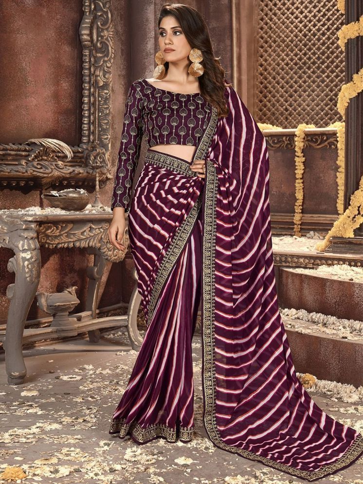     			Nandini Creation Chiffon Striped Saree With Blouse Piece - Purple ( Pack of 1 )