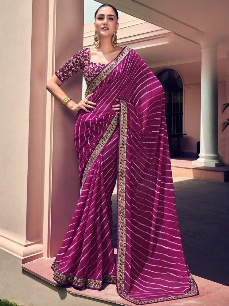     			Nandini Creation Chiffon Striped Saree With Blouse Piece - Purple ( Pack of 1 )