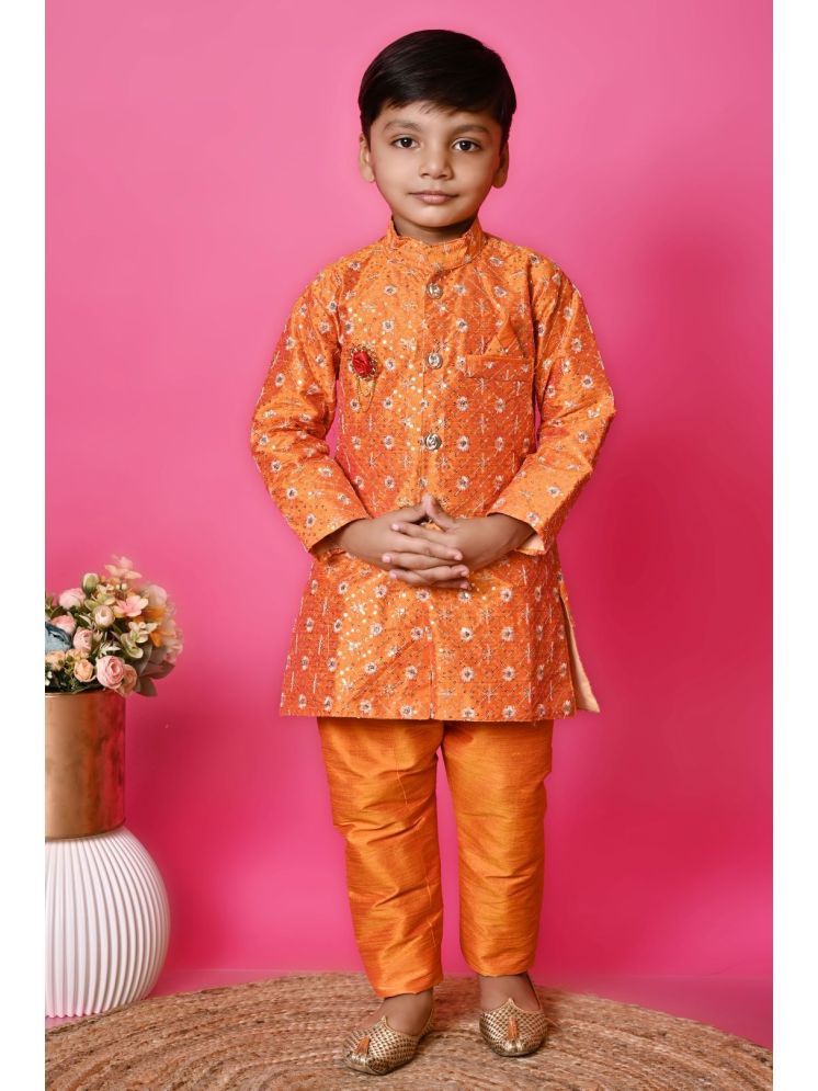     			New Collection Pack of 1 Boys Cotton Blend Kurta Sets ( Orange )