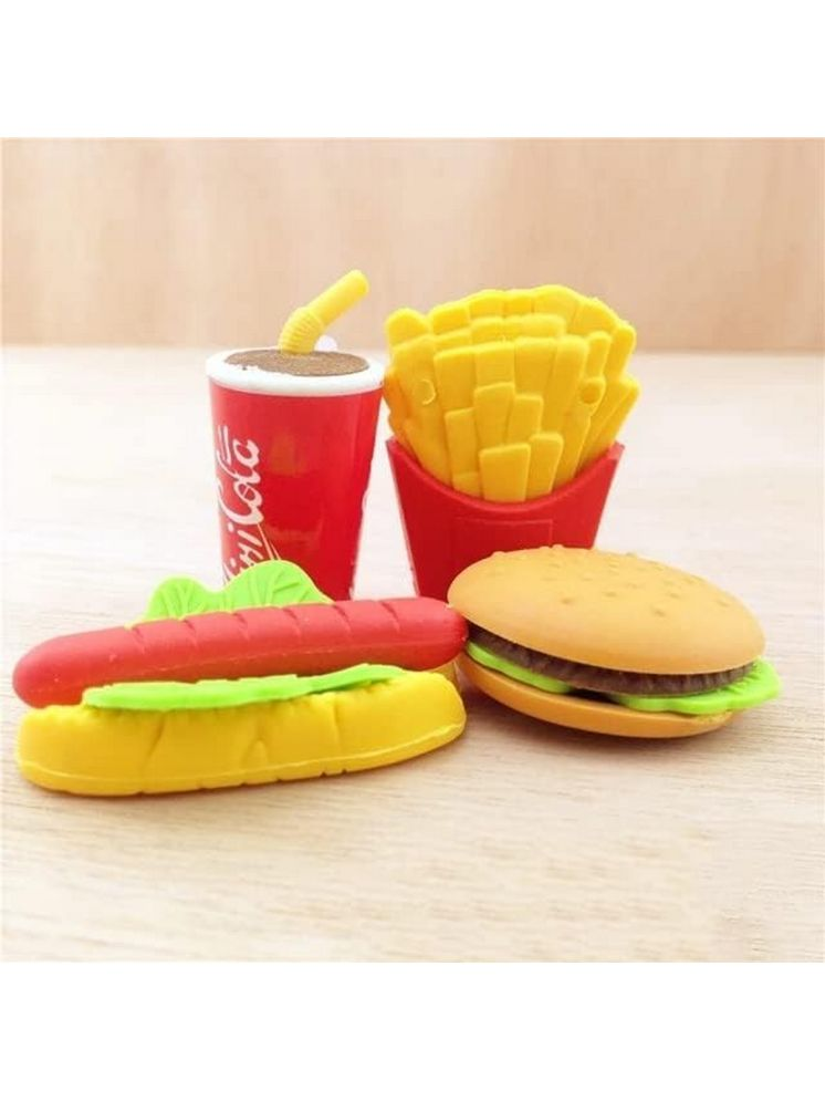     			Pack Of 4 Cute Eraser Set Fast Food Shaped Erasers Creative Stationery School Supplies Gift for Kids Students Erasers for School Birthday Return Gift Party Idea for Kids