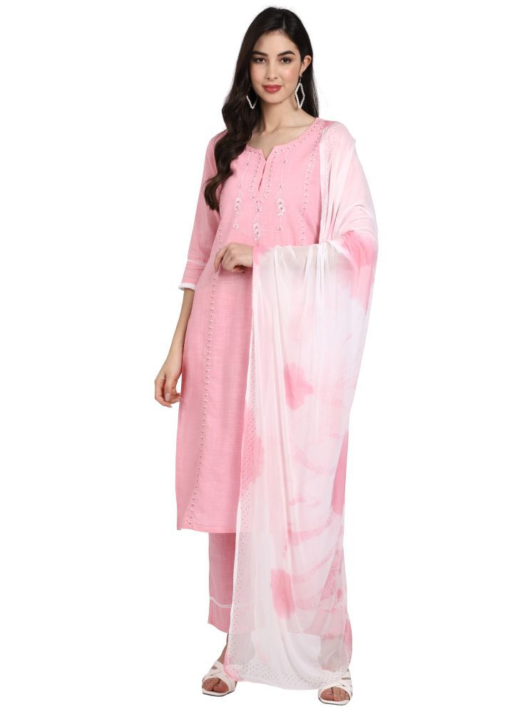     			Rajnandini Cotton Embroidered Kurti With Pants Women's Stitched Salwar Suit - Pink ( Pack of 1 )