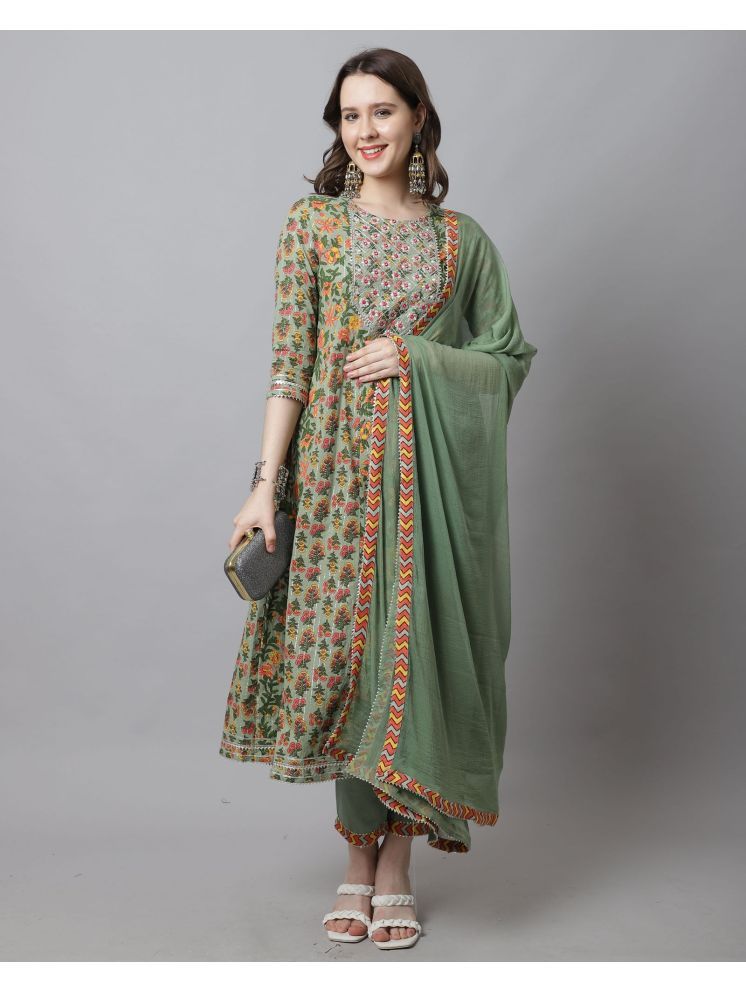     			Rajnandini Cotton Printed Kurti With Pants Women's Stitched Salwar Suit - Green ( Pack of 1 )