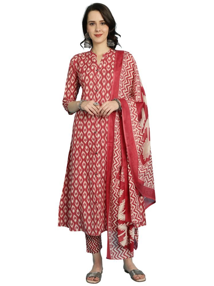     			Rajnandini Cotton Printed Kurti With Pants Women's Stitched Salwar Suit - Maroon ( Pack of 1 )