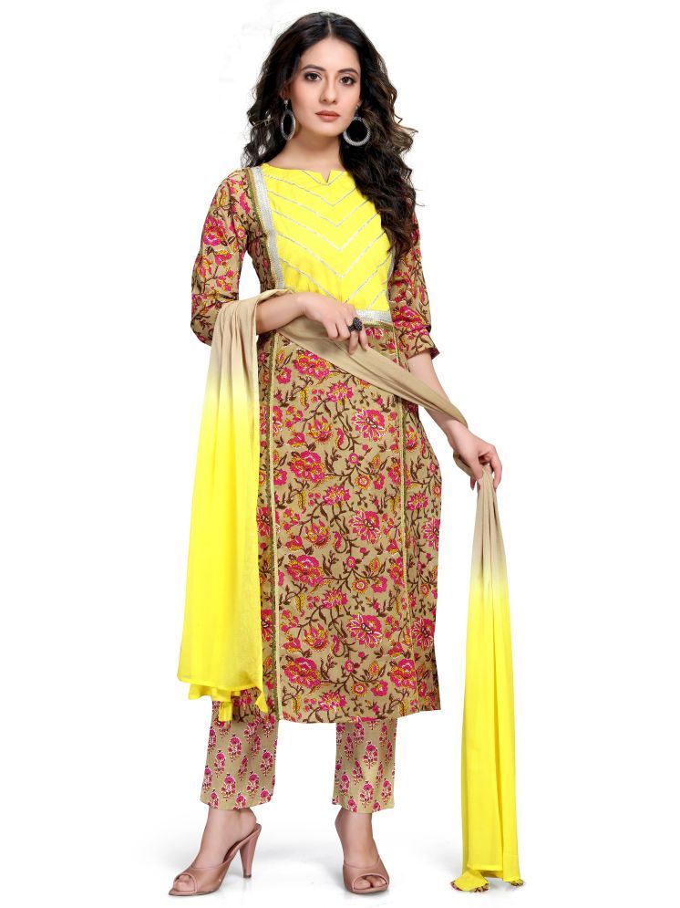     			Rajnandini Cotton Printed Kurti With Pants Women's Stitched Salwar Suit - Multicolor ( Pack of 1 )