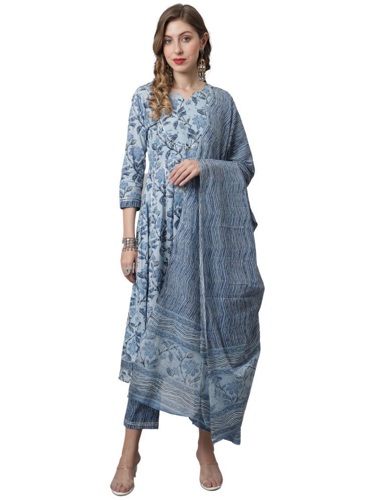     			Rajnandini Cotton Printed Kurti With Pants Women's Stitched Salwar Suit - Blue ( Pack of 1 )