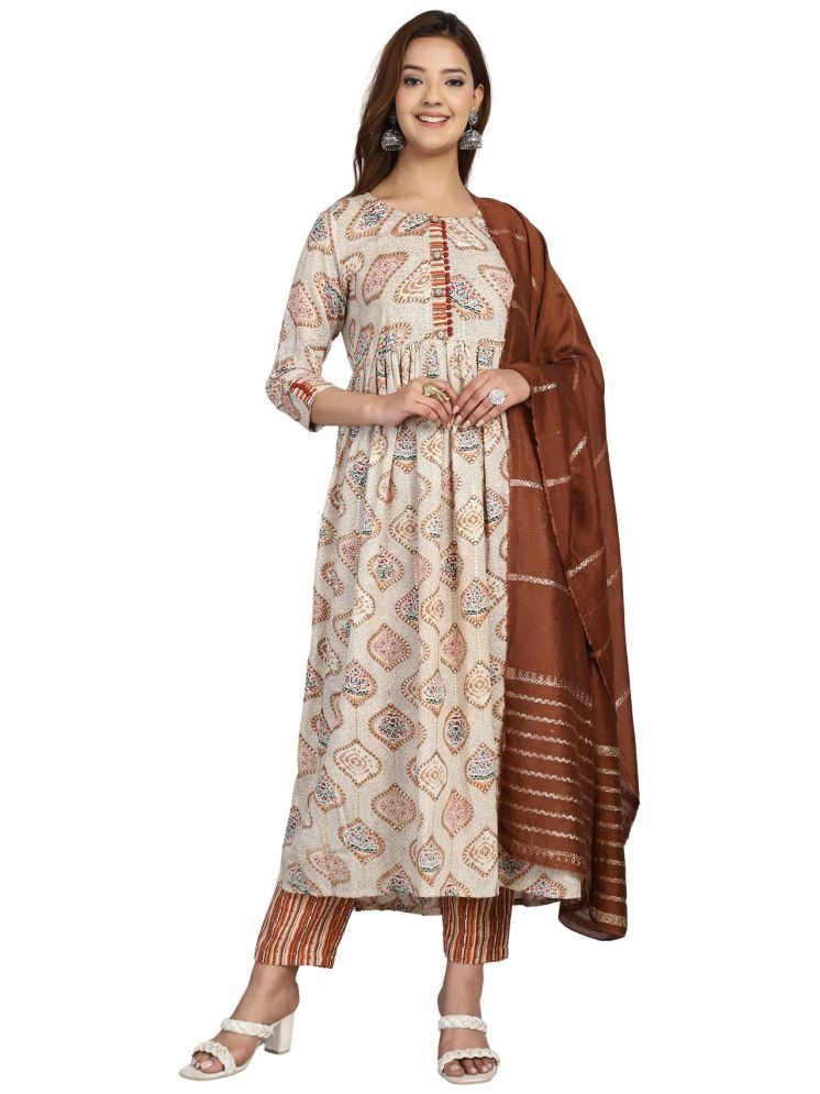     			Rajnandini Cotton Printed Kurti With Pants Women's Stitched Salwar Suit - Multicolor ( Pack of 1 )