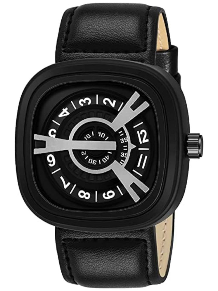     			SHMOFY LUXRY Black Leather Analog Men's Watch