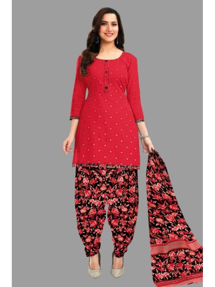     			SIMMU Unstitched Cotton Printed Dress Material - Red ( Pack of 1 )