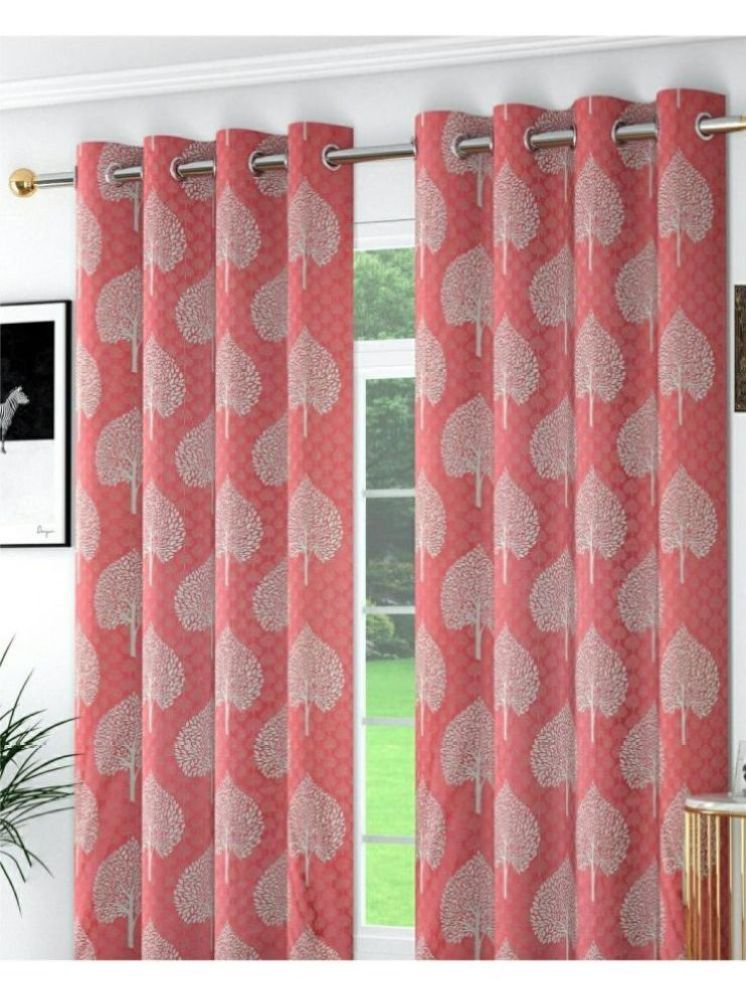     			THE LAILA Floral Printed Room Darkening Ring Rod Curtain 7 ft ( Pack of 2 ) - Pink