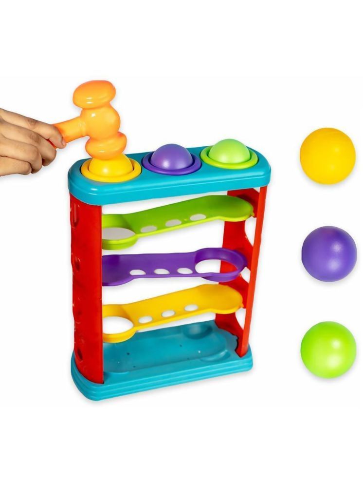     			TOY DEKHO Hammer Ball Toy for Toddlers Hammering Pounding Toy for Kids 2+ Years Ramp Race Slope Toy with 3 Multicolor Balls Hammer Ball Tower