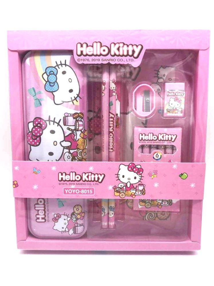     			TOY DEKHO Stationery Kit Set for Boys and Girls, School Supply Stationery Kit Included Metal Pencil Box/Two Pencil/Eraser/Sharpner/Ruler Scale & 6 pcs Crayon Colors (Hello Kitty Stationery Set)