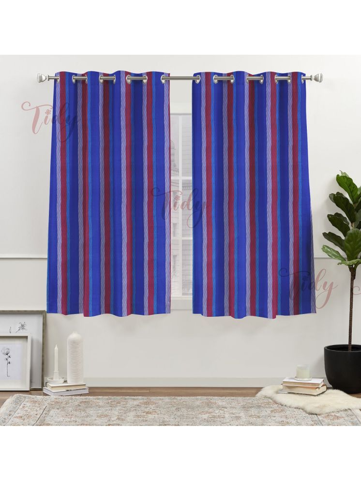     			Tidy Vertical Striped Room Darkening Eyelet Curtain 5 ft ( Pack of 2 ) - Multi Color