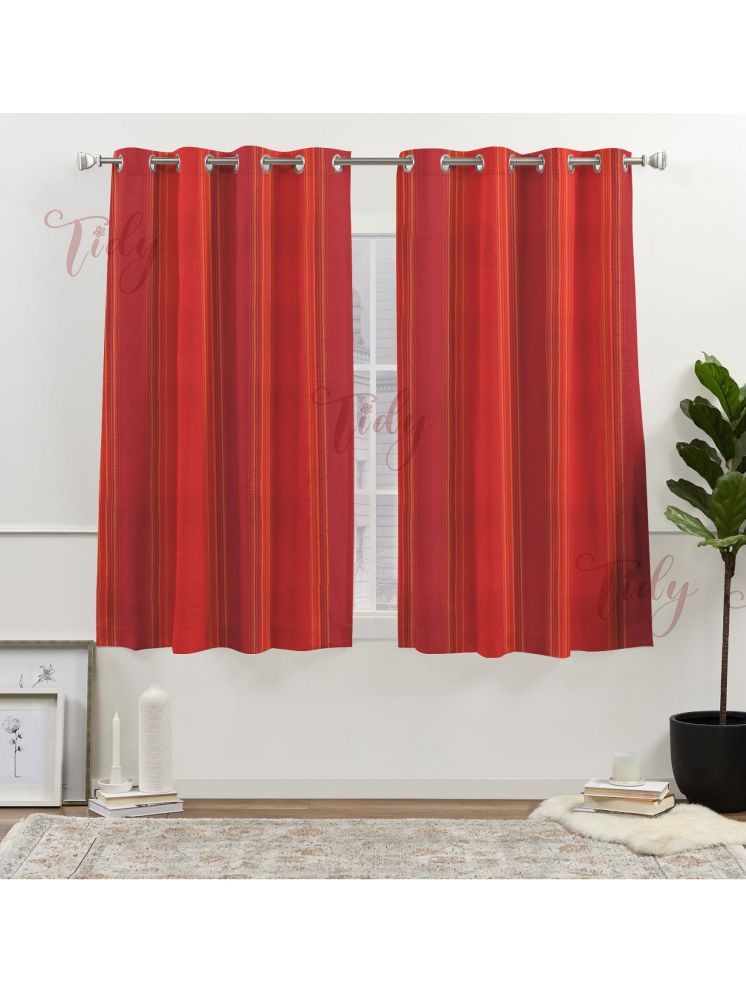     			Tidy Vertical Striped Room Darkening Eyelet Curtain 5 ft ( Pack of 2 ) - Maroon