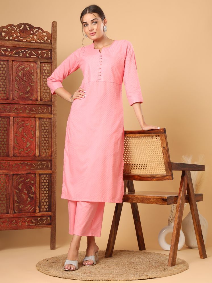     			Tissu Cotton Embellished Kurti With Palazzo Women's Stitched Salwar Suit - Pink ( Pack of 1 )