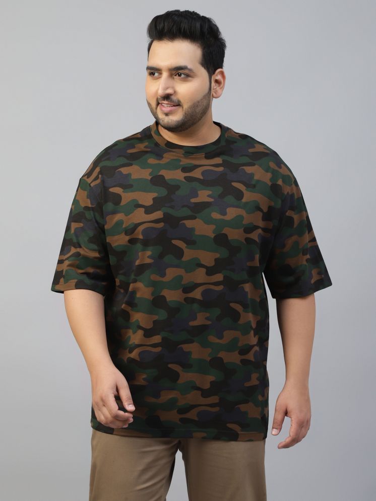     			Veirdo 100% Cotton Oversized Fit Printed Half Sleeves Men's Round T-Shirt - Military Green ( Pack of 1 )